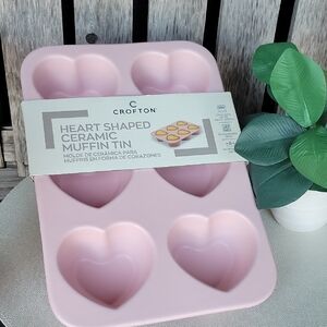 Crofton Pink Heart Shaped Ceramic Muffin Tin